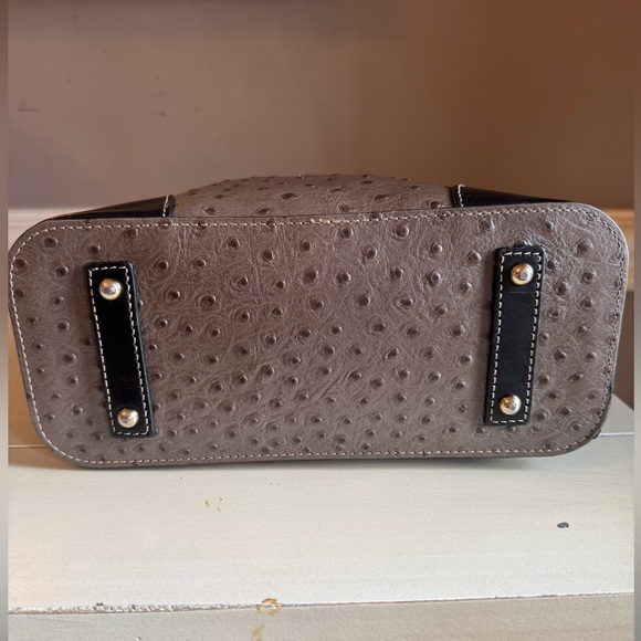 Dooney & Bourke Ostrich Shoulder Bag in Pewter & Black Leather - Picture 12 of 12